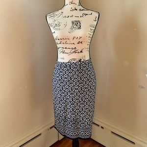 Blue and white pencil skirt